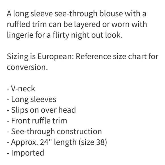 NWT:Lilac See-Through Ruffle Trim Blouse - Picture 4 of 5